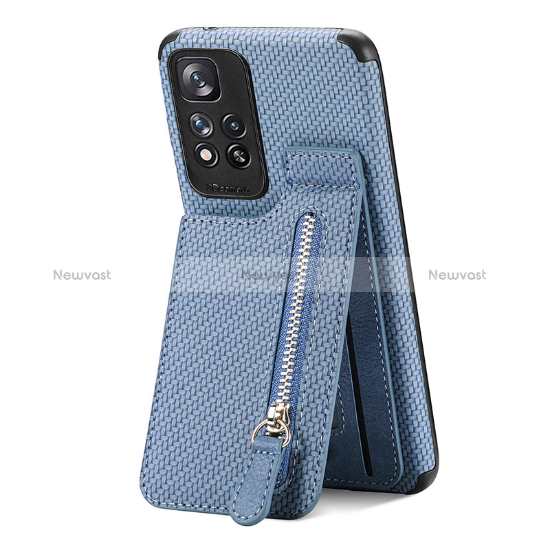 Ultra-thin Silicone Gel Soft Case Cover with Magnetic S01D for Xiaomi Poco X4 NFC Blue