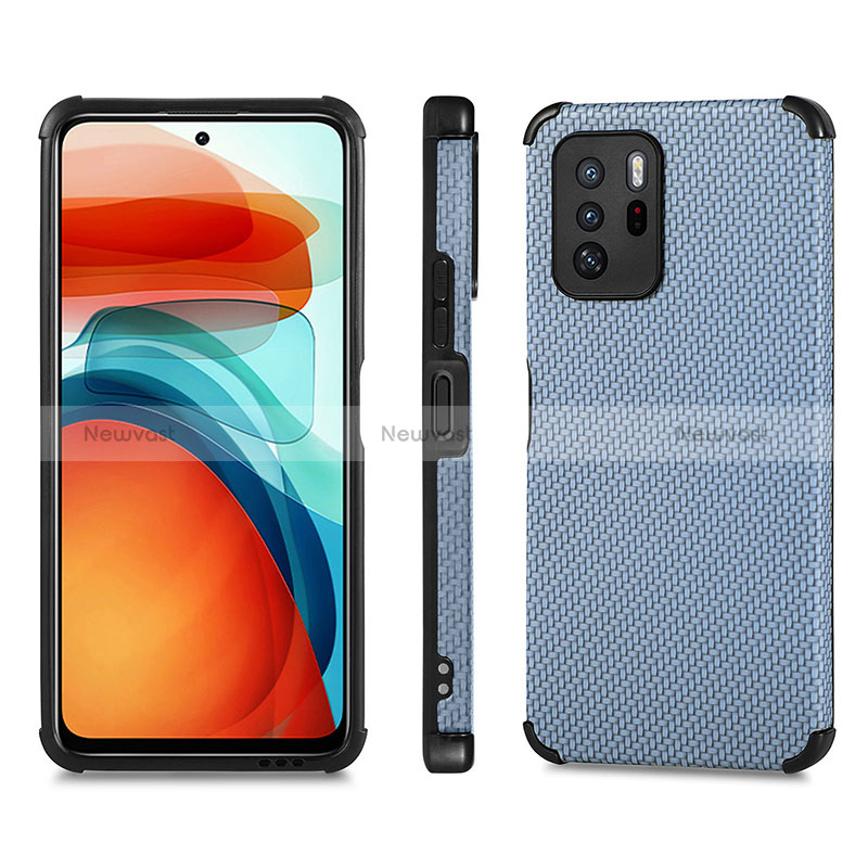 Ultra-thin Silicone Gel Soft Case Cover with Magnetic S01D for Xiaomi Redmi Note 10 Pro 5G Blue