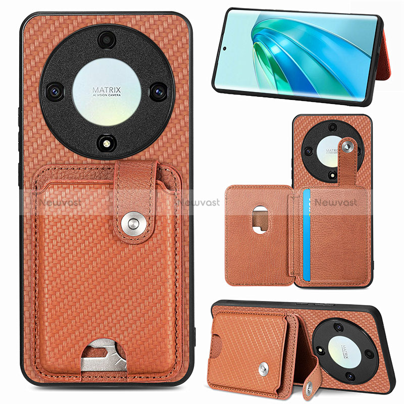 Ultra-thin Silicone Gel Soft Case Cover with Magnetic S02D for Huawei Honor Magic5 Lite 5G Brown