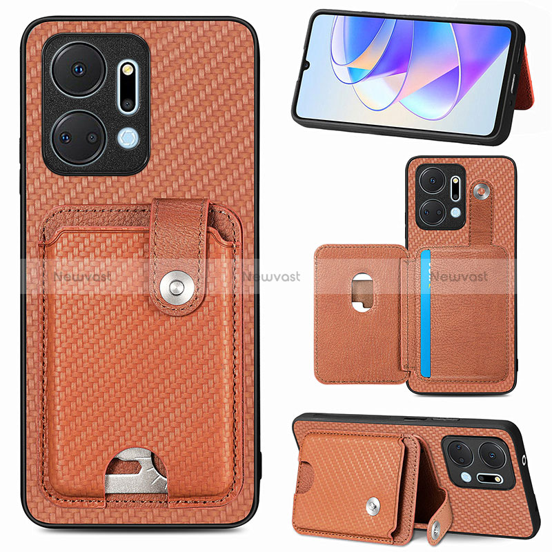 Ultra-thin Silicone Gel Soft Case Cover with Magnetic S02D for Huawei Honor X7a Brown