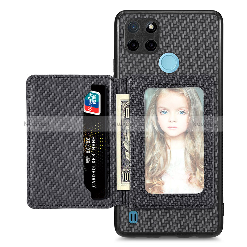 Ultra-thin Silicone Gel Soft Case Cover with Magnetic S02D for Realme C25Y Black