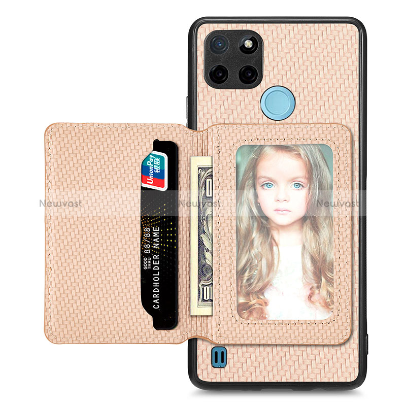 Ultra-thin Silicone Gel Soft Case Cover with Magnetic S02D for Realme C25Y Gold