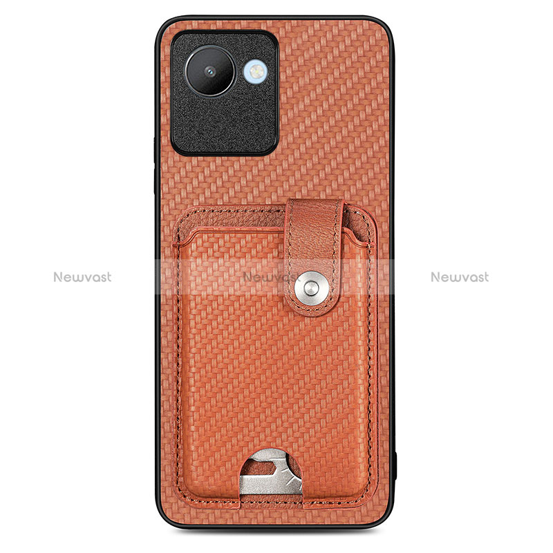 Ultra-thin Silicone Gel Soft Case Cover with Magnetic S02D for Realme C30 Brown