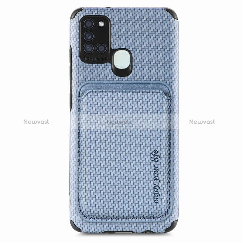 Ultra-thin Silicone Gel Soft Case Cover with Magnetic S02D for Samsung Galaxy A21s Blue