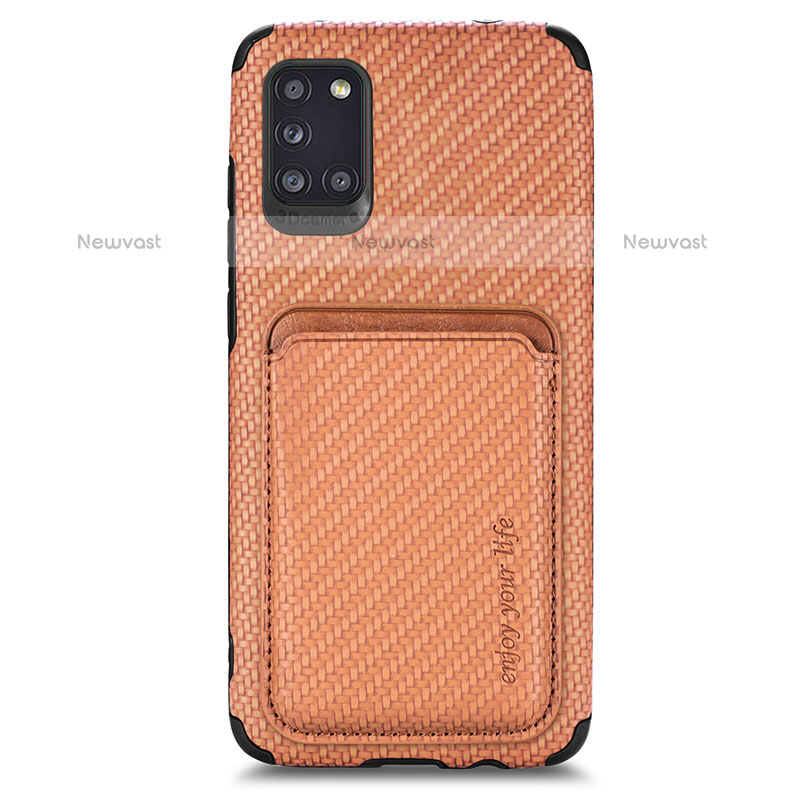 Ultra-thin Silicone Gel Soft Case Cover with Magnetic S02D for Samsung Galaxy A31 Brown