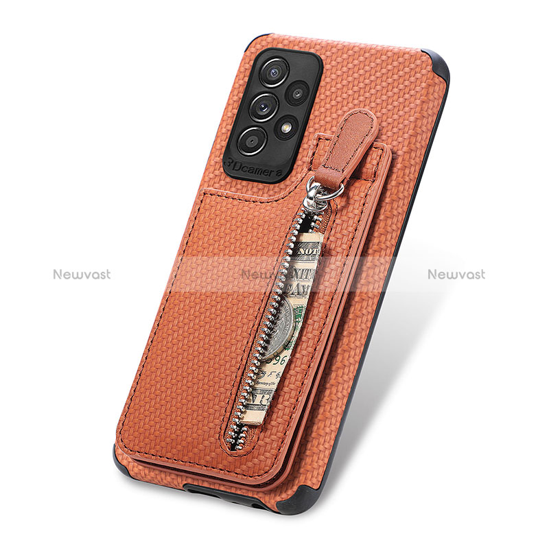 Ultra-thin Silicone Gel Soft Case Cover with Magnetic S02D for Samsung Galaxy A52 4G Brown