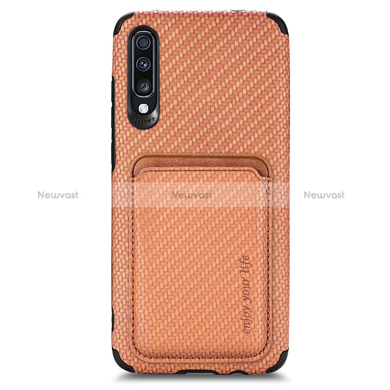 Ultra-thin Silicone Gel Soft Case Cover with Magnetic S02D for Samsung Galaxy A70 Brown