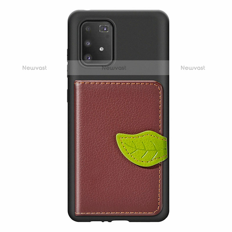 Ultra-thin Silicone Gel Soft Case Cover with Magnetic S02D for Samsung Galaxy A91 Brown