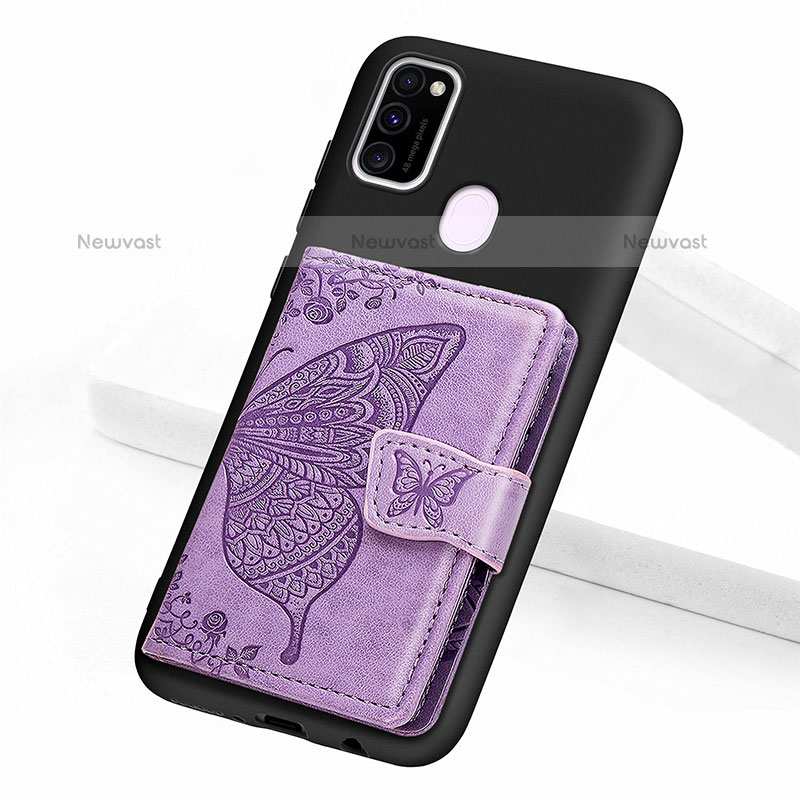 Ultra-thin Silicone Gel Soft Case Cover with Magnetic S02D for Samsung Galaxy M21 Purple