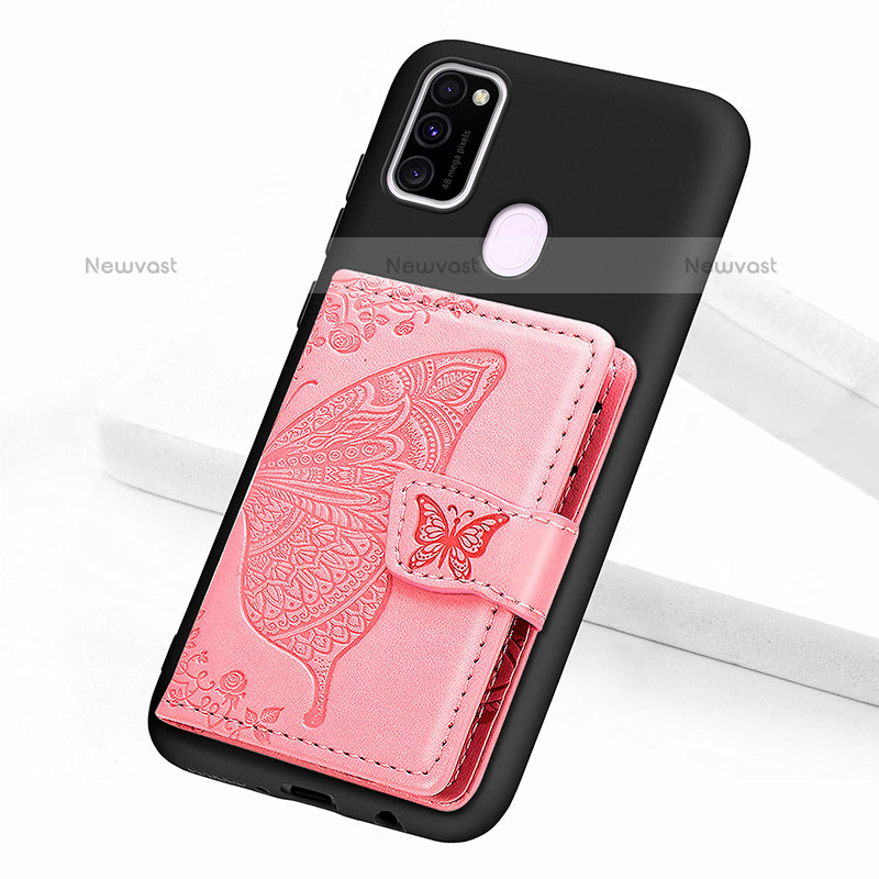 Ultra-thin Silicone Gel Soft Case Cover with Magnetic S02D for Samsung Galaxy M21 Rose Gold