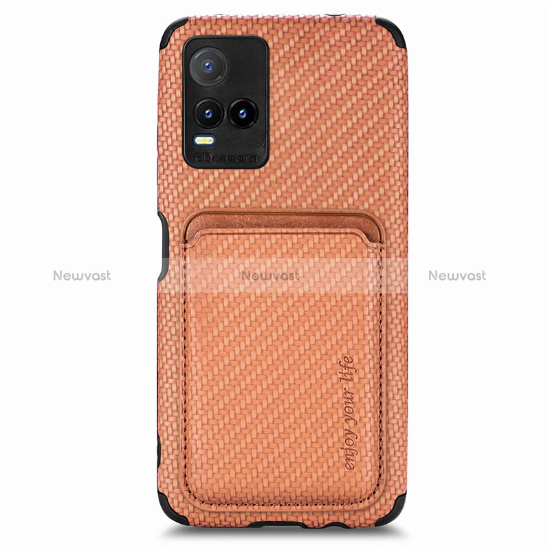 Ultra-thin Silicone Gel Soft Case Cover with Magnetic S02D for Vivo Y21G Brown