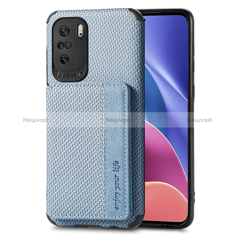 Ultra-thin Silicone Gel Soft Case Cover with Magnetic S02D for Xiaomi Poco F3 5G Blue