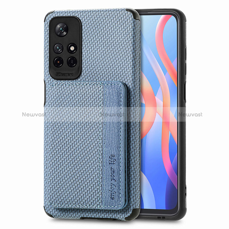 Ultra-thin Silicone Gel Soft Case Cover with Magnetic S02D for Xiaomi Poco M4 Pro 5G Blue