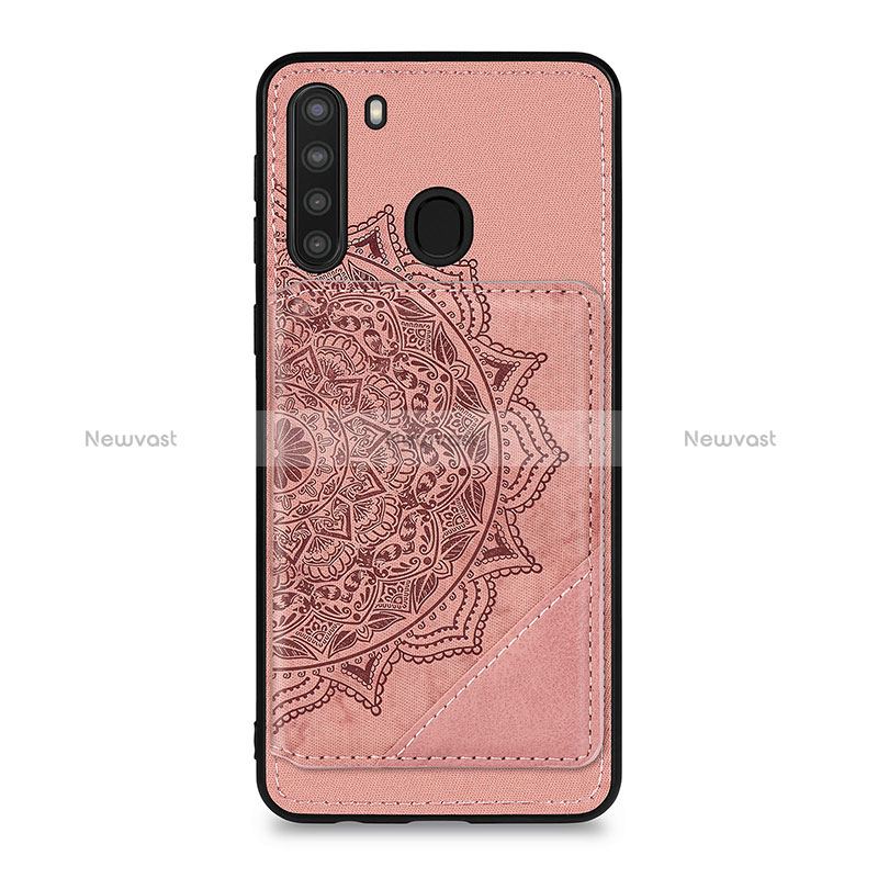 Ultra-thin Silicone Gel Soft Case Cover with Magnetic S03D for Samsung Galaxy A21 Rose Gold