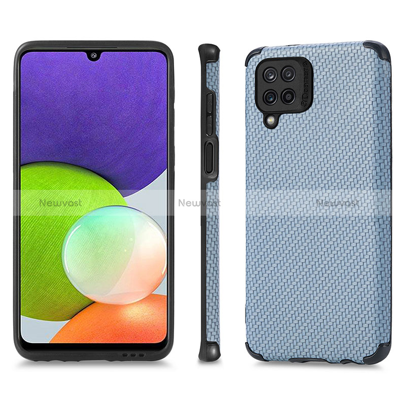 Ultra-thin Silicone Gel Soft Case Cover with Magnetic S03D for Samsung Galaxy A22 4G Blue