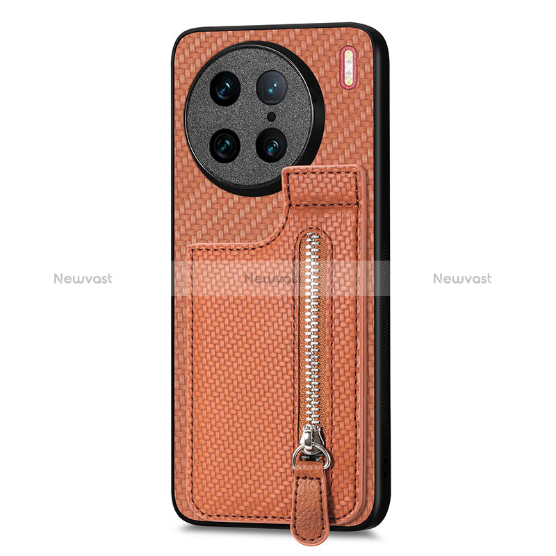 Ultra-thin Silicone Gel Soft Case Cover with Magnetic S03D for Vivo X90 Pro 5G Brown