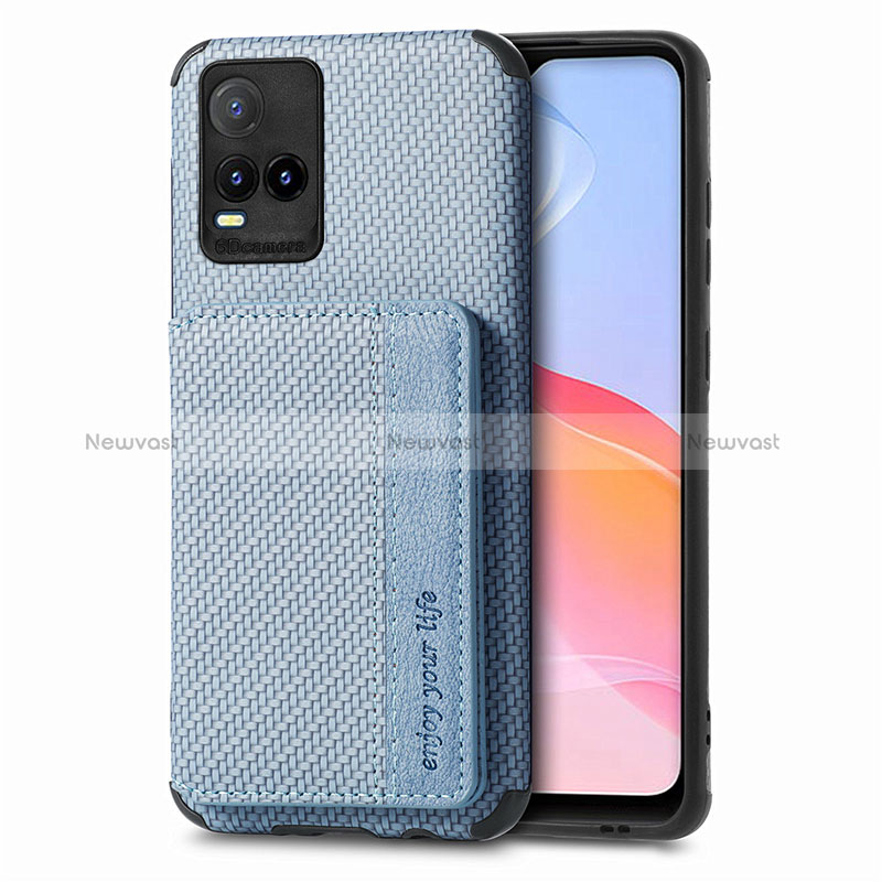 Ultra-thin Silicone Gel Soft Case Cover with Magnetic S03D for Vivo Y21 Blue