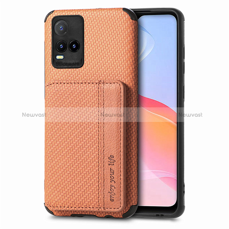 Ultra-thin Silicone Gel Soft Case Cover with Magnetic S03D for Vivo Y21 Brown