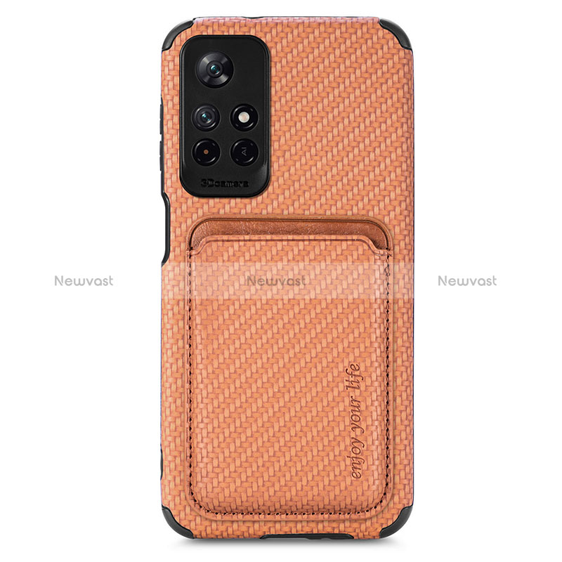 Ultra-thin Silicone Gel Soft Case Cover with Magnetic S03D for Xiaomi Poco M4 Pro 5G Brown