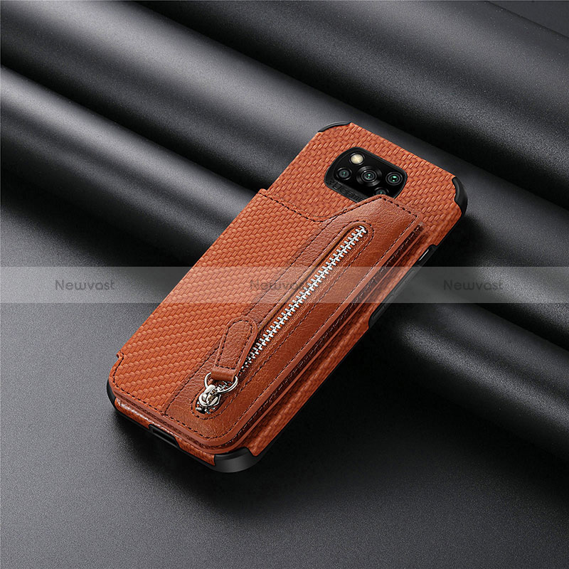 Ultra-thin Silicone Gel Soft Case Cover with Magnetic S03D for Xiaomi Poco X3 Brown