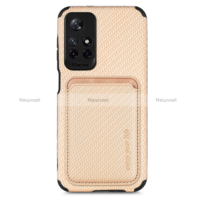 Ultra-thin Silicone Gel Soft Case Cover with Magnetic S03D for Xiaomi Redmi Note 11 5G Gold