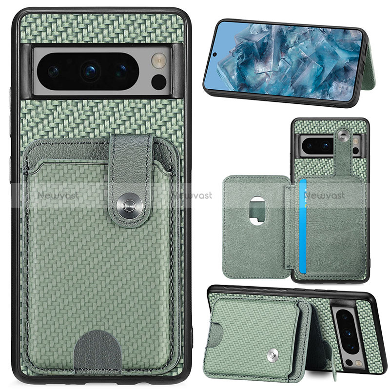 Ultra-thin Silicone Gel Soft Case Cover with Magnetic S04D for Google Pixel 8 Pro 5G Green