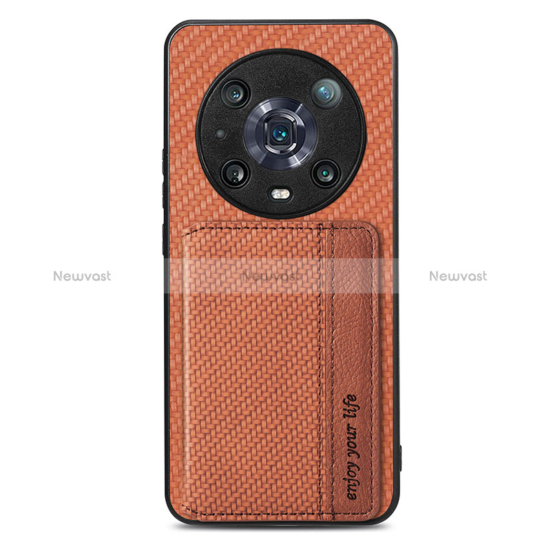 Ultra-thin Silicone Gel Soft Case Cover with Magnetic S04D for Huawei Honor 80 5G Brown