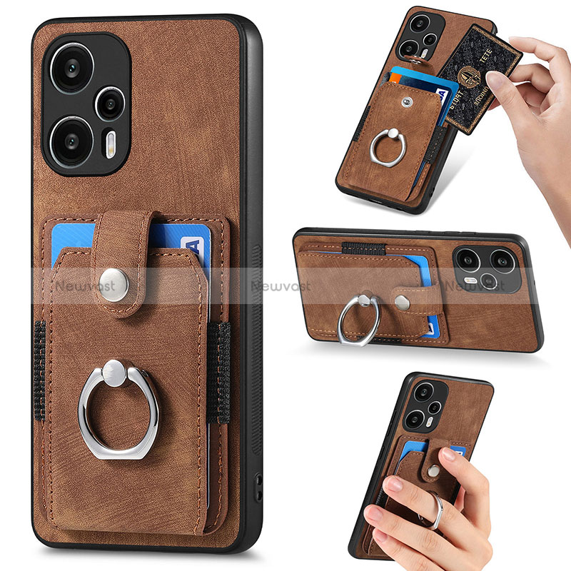 Ultra-thin Silicone Gel Soft Case Cover with Magnetic S04D for Xiaomi Poco F5 5G Brown