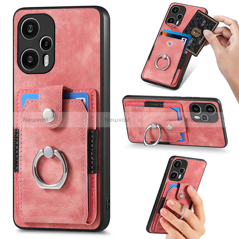 Ultra-thin Silicone Gel Soft Case Cover with Magnetic S04D for Xiaomi Poco F5 5G Rose Gold