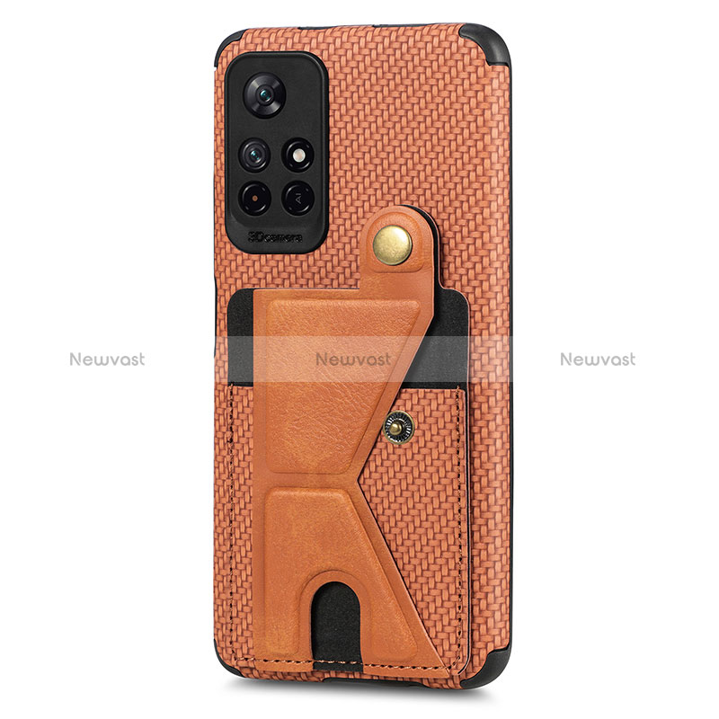 Ultra-thin Silicone Gel Soft Case Cover with Magnetic S04D for Xiaomi Poco M4 Pro 5G Brown