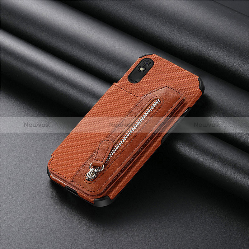 Ultra-thin Silicone Gel Soft Case Cover with Magnetic S04D for Xiaomi Redmi 9A Brown