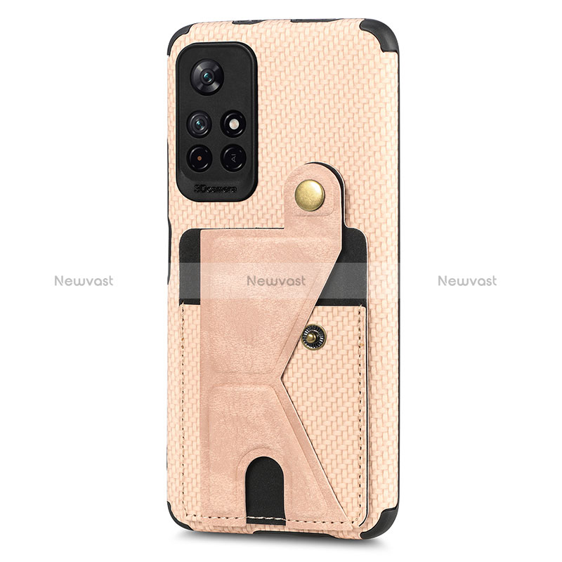 Ultra-thin Silicone Gel Soft Case Cover with Magnetic S04D for Xiaomi Redmi Note 11T 5G Gold