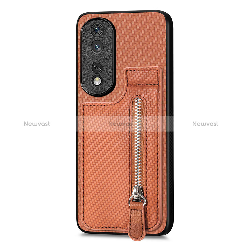 Ultra-thin Silicone Gel Soft Case Cover with Magnetic S05D for Huawei Honor 80 Pro Flat 5G Brown