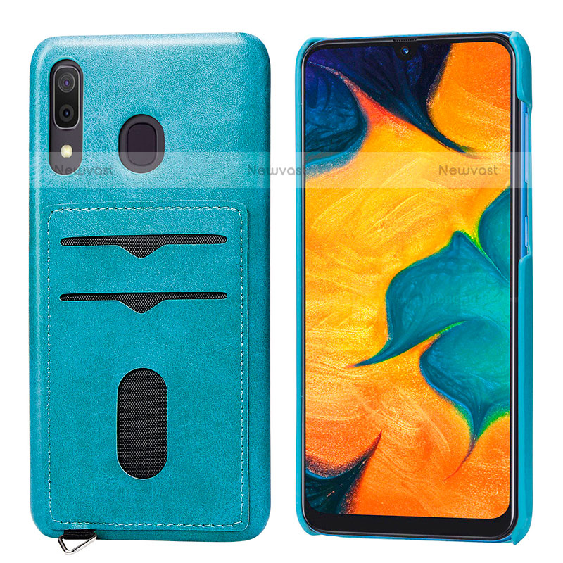 Ultra-thin Silicone Gel Soft Case Cover with Magnetic S05D for Samsung Galaxy A20 Blue