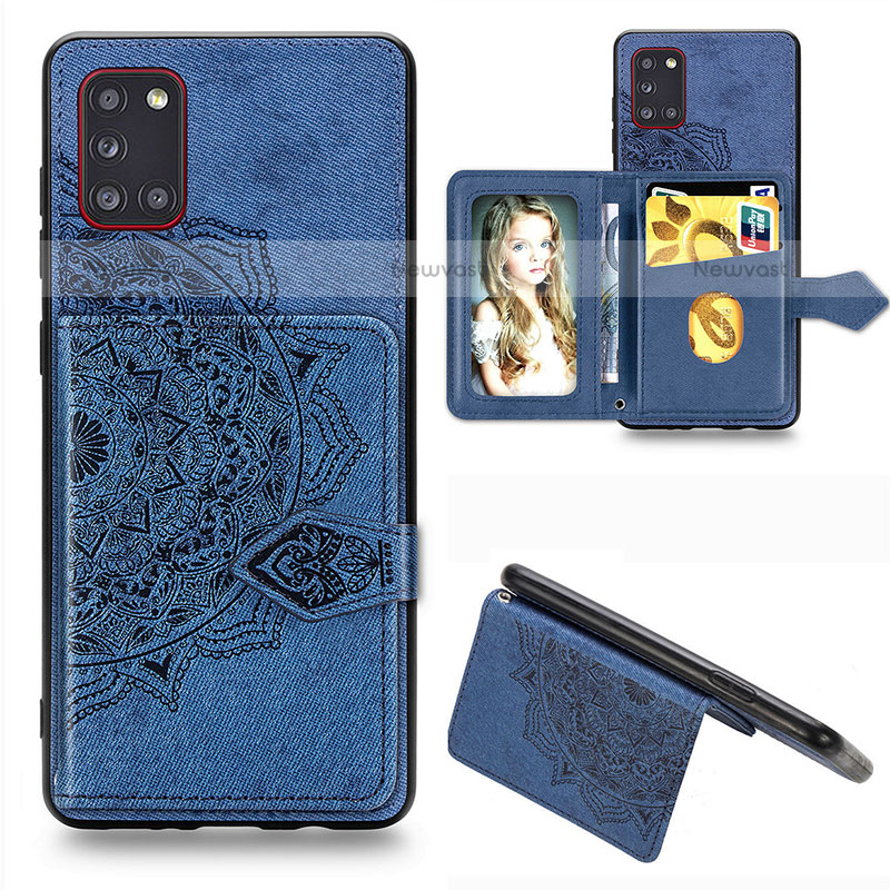 Ultra-thin Silicone Gel Soft Case Cover with Magnetic S05D for Samsung Galaxy A31 Blue