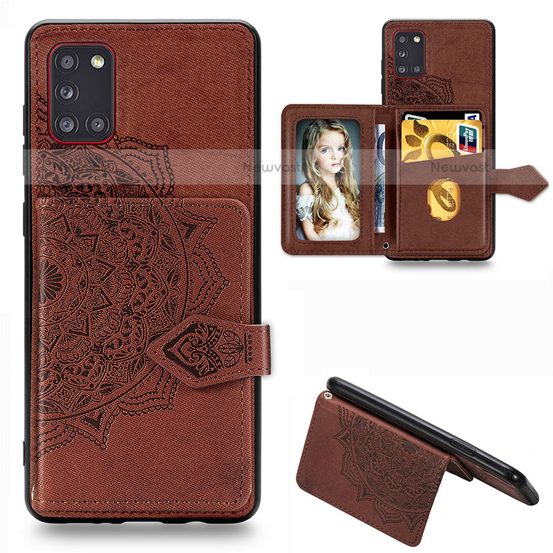 Ultra-thin Silicone Gel Soft Case Cover with Magnetic S05D for Samsung Galaxy A31 Brown