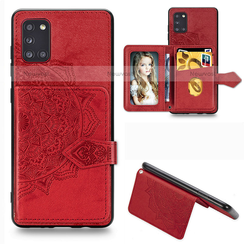 Ultra-thin Silicone Gel Soft Case Cover with Magnetic S05D for Samsung Galaxy A31 Red