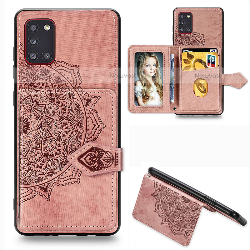 Ultra-thin Silicone Gel Soft Case Cover with Magnetic S05D for Samsung Galaxy A31 Rose Gold