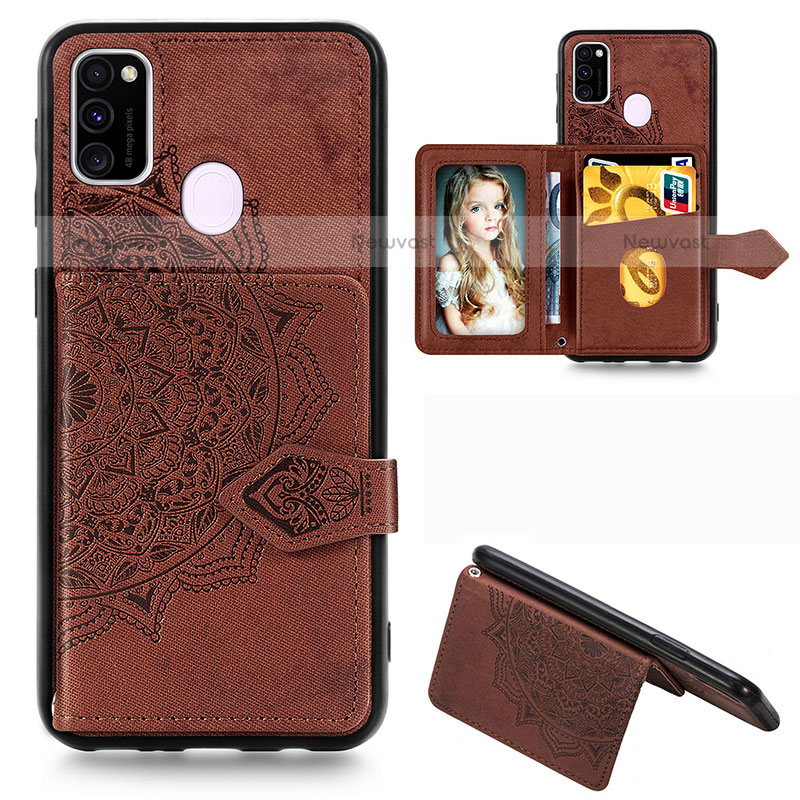 Ultra-thin Silicone Gel Soft Case Cover with Magnetic S05D for Samsung Galaxy M21 Brown