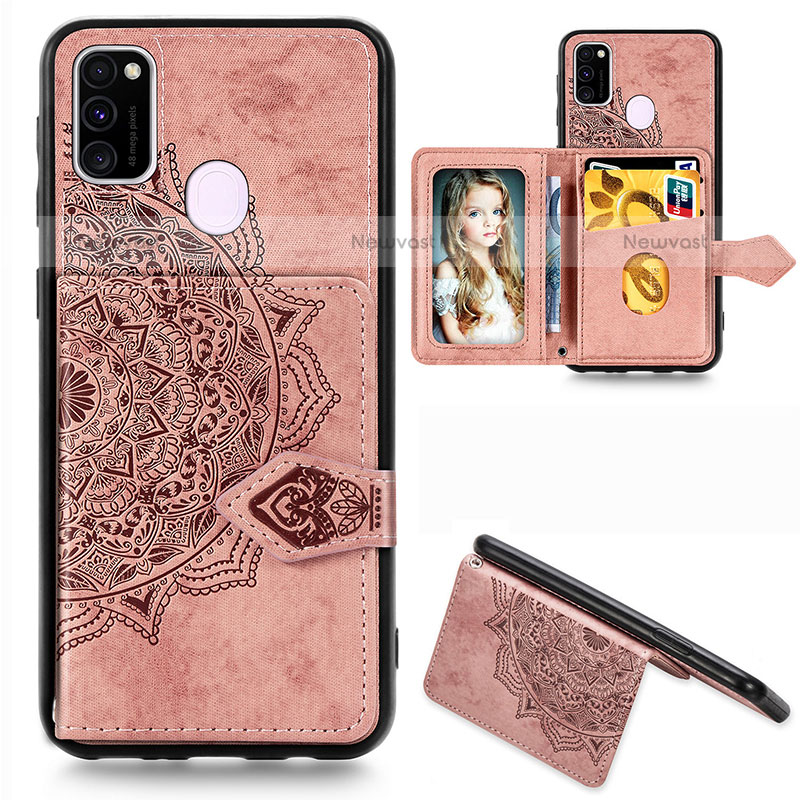 Ultra-thin Silicone Gel Soft Case Cover with Magnetic S05D for Samsung Galaxy M21 Rose Gold