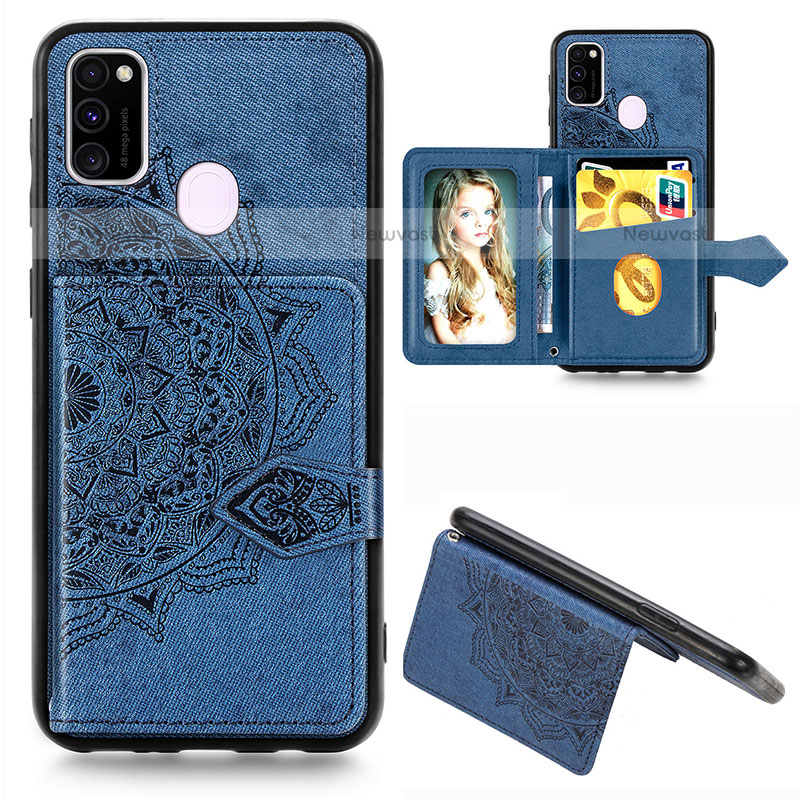 Ultra-thin Silicone Gel Soft Case Cover with Magnetic S05D for Samsung Galaxy M30s Blue