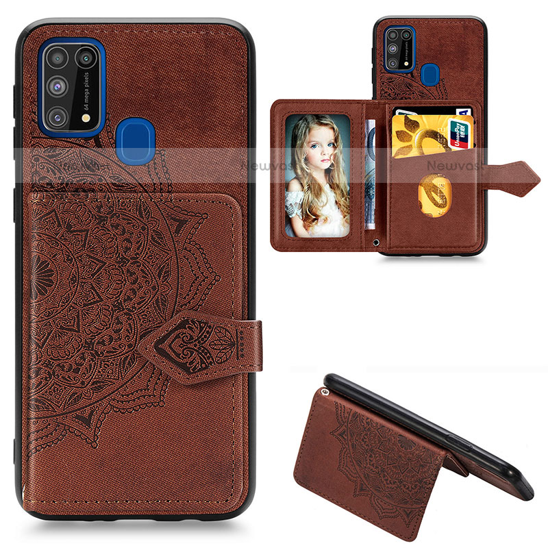 Ultra-thin Silicone Gel Soft Case Cover with Magnetic S05D for Samsung Galaxy M31 Brown