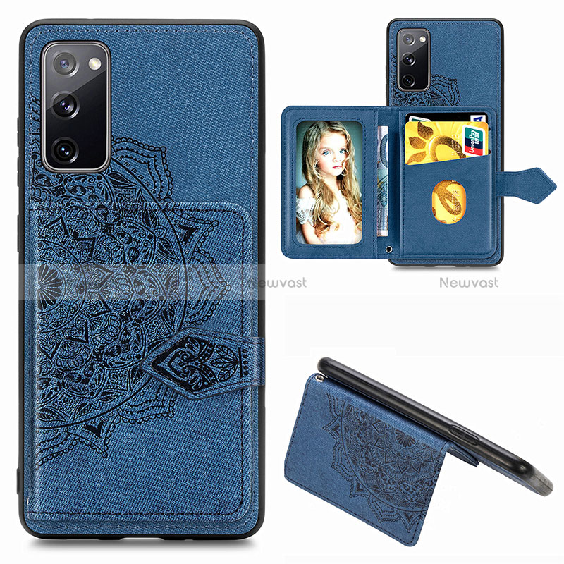 Ultra-thin Silicone Gel Soft Case Cover with Magnetic S05D for Samsung Galaxy S20 FE 4G Blue