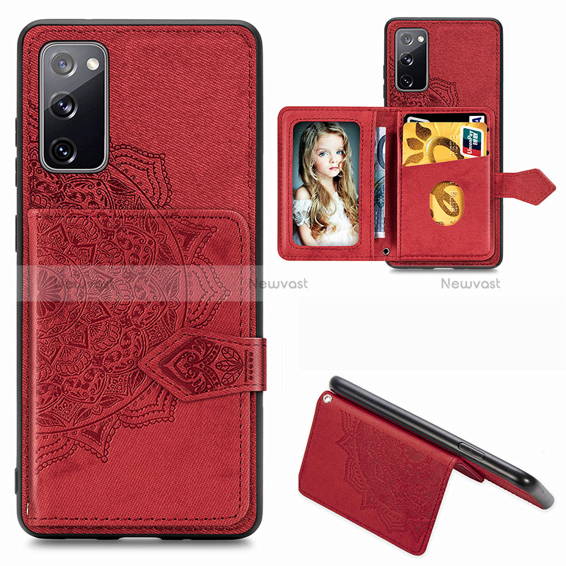 Ultra-thin Silicone Gel Soft Case Cover with Magnetic S05D for Samsung Galaxy S20 FE 4G Red