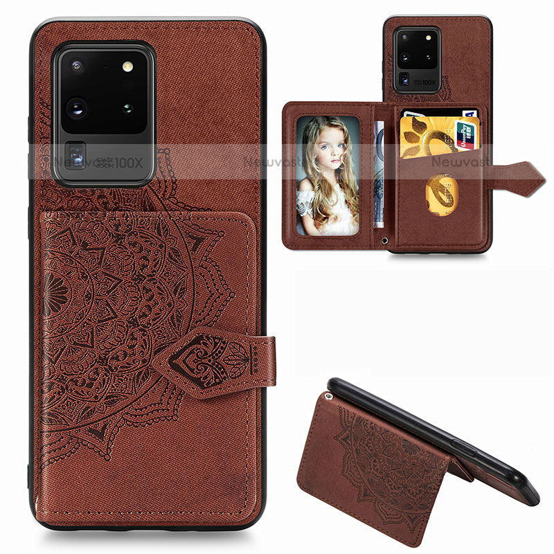 Ultra-thin Silicone Gel Soft Case Cover with Magnetic S05D for Samsung Galaxy S20 Ultra 5G Brown