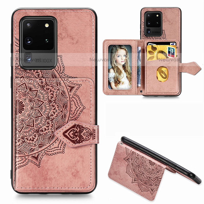 Ultra-thin Silicone Gel Soft Case Cover with Magnetic S05D for Samsung Galaxy S20 Ultra 5G Rose Gold