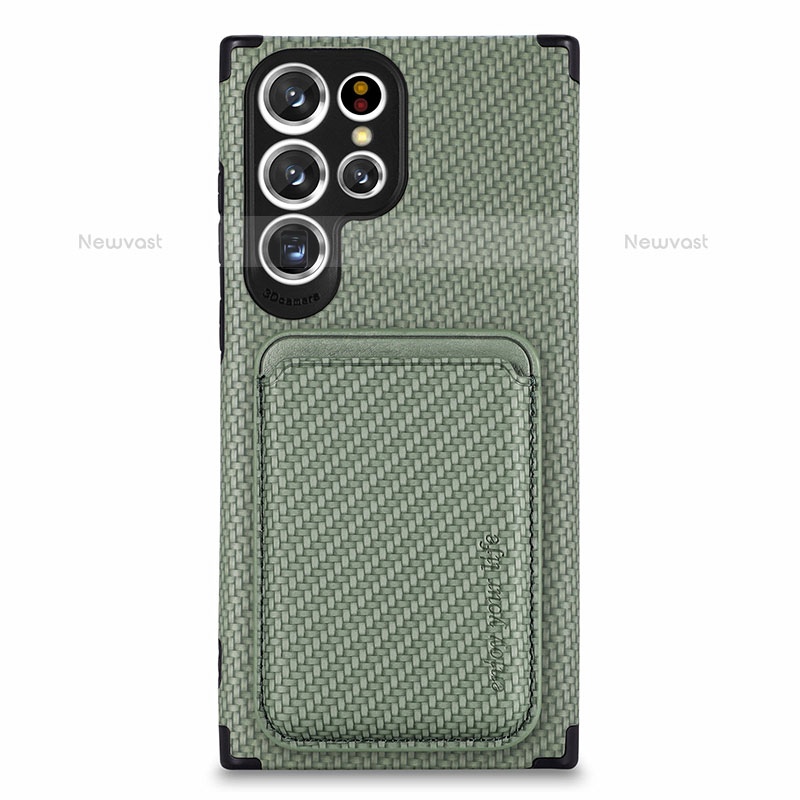 Ultra-thin Silicone Gel Soft Case Cover with Magnetic S05D for Samsung Galaxy S21 Ultra 5G Green