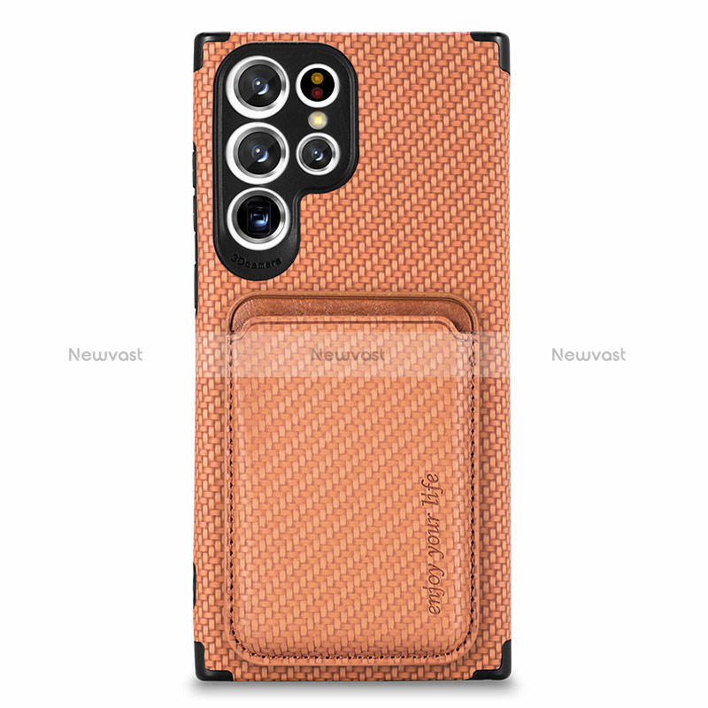 Ultra-thin Silicone Gel Soft Case Cover with Magnetic S05D for Samsung Galaxy S24 Ultra 5G Orange