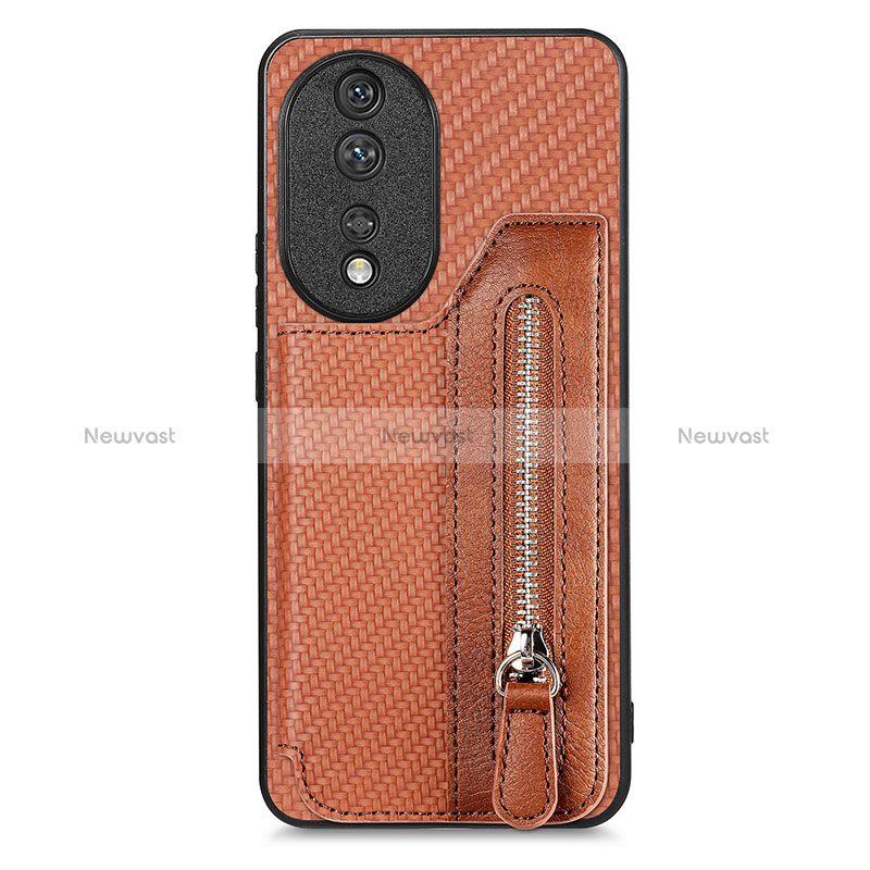 Ultra-thin Silicone Gel Soft Case Cover with Magnetic S06D for Huawei Honor 80 5G Brown