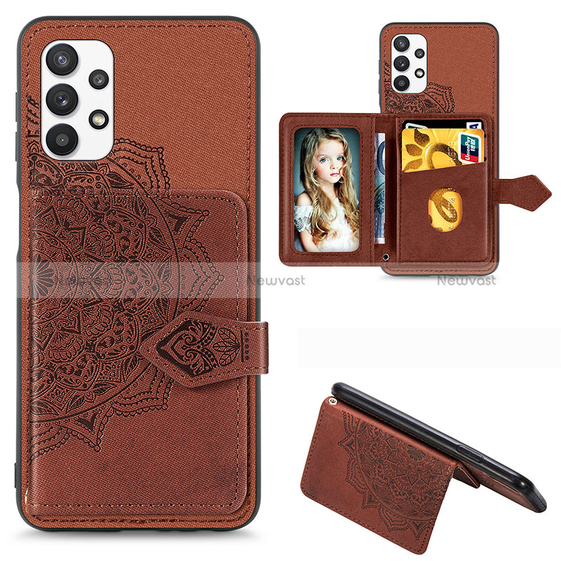 Ultra-thin Silicone Gel Soft Case Cover with Magnetic S06D for Samsung Galaxy A32 4G Brown